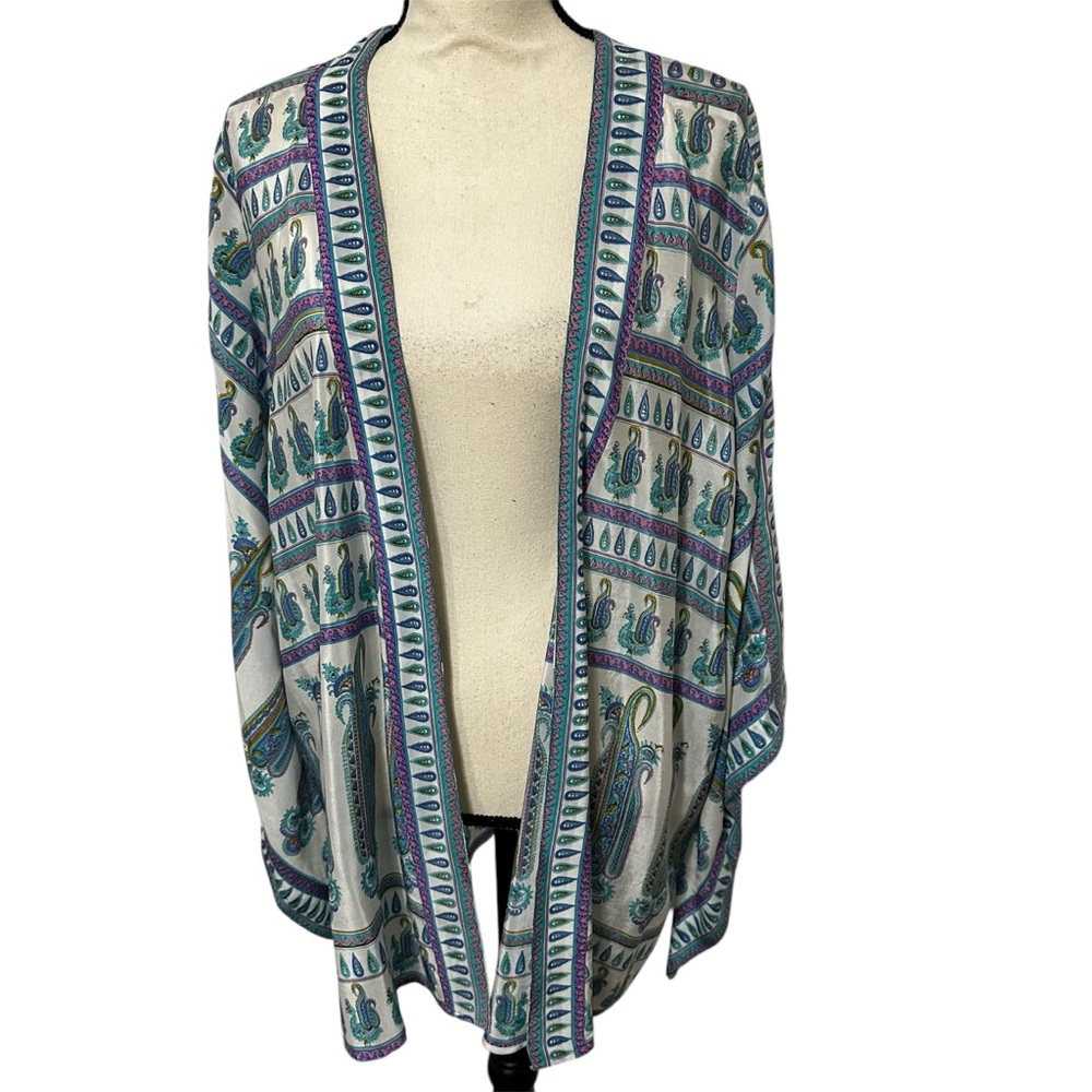Calypso St.Barth Paisley Open Front Kimono Cover up large 100% silk